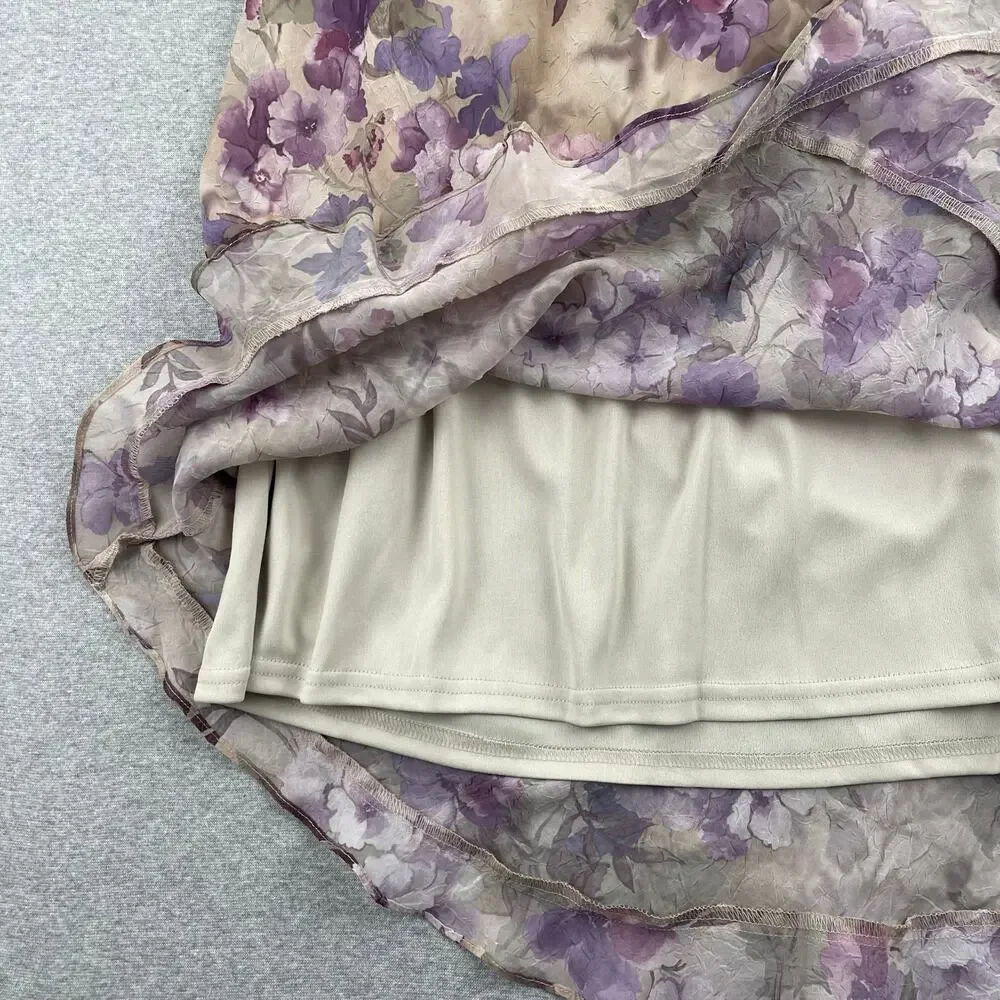 90s VTG Fairy Grunge 2-pc Floral Maxi Skirt Set 8P Purple Whimsigoth Ruffle Trim